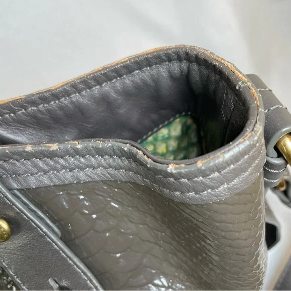 Marc by Marc Jacobs Gray Green Patent Leather Snakeskin Hobo Shoulder Tote Bag - Picture 9 of 16